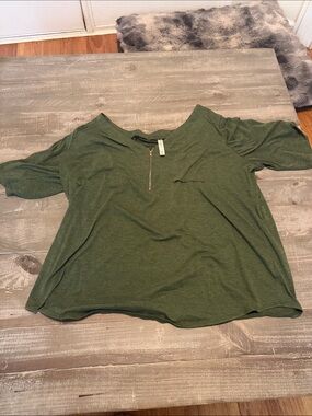 Perseption Olive Green Long Sleeve Zip-Front Tee